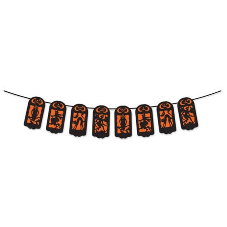 Vintage Halloween window banner measuring 183cm, featuring nostalgic designs and vibrant colors for festive decor.