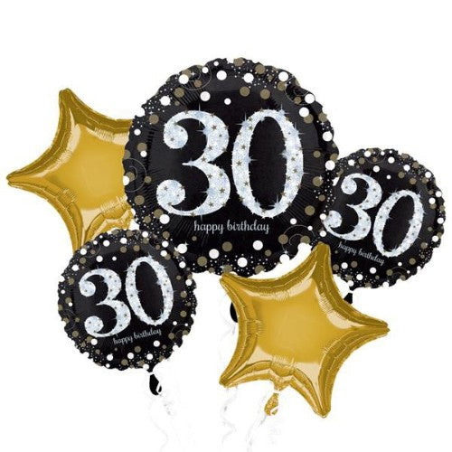 30th Happy Birthday Bouquet 1 x Jumbo Shape & 4 x 45cm -Pack of 5
