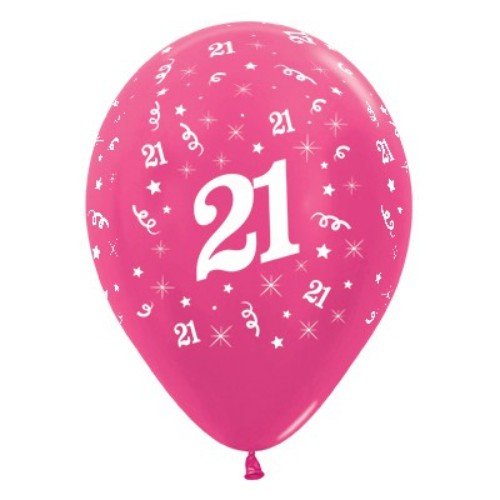 Fuchsia metallic pearl balloons for 21st birthday celebrations, pack of 25, elegant and vibrant party decorations.