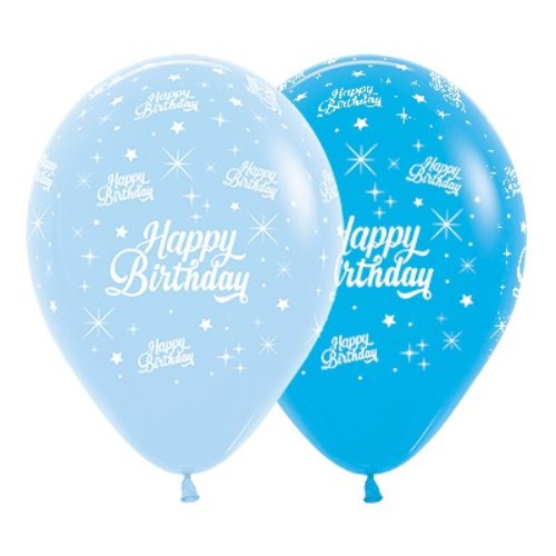 Pack of 6 blue latex balloons with twinkling stars, perfect for enhancing birthday celebrations and festive decor.