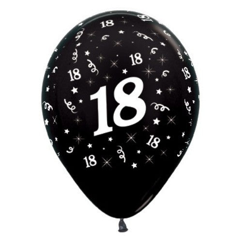 Balloons Age 18 Black Metallic  - Pack of 6