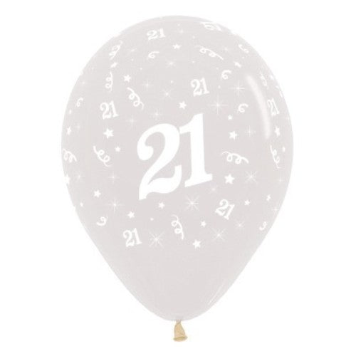 Pack of 6 crystal clear balloons with elegant jewel tones, perfect for celebrating a 21st birthday milestone.