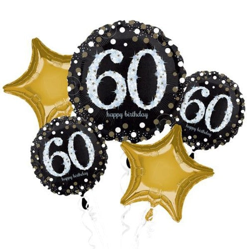 60th Happy Birthday Bouquet 1 x Jumbo Shape & 4 x 45cm - Pack of 5