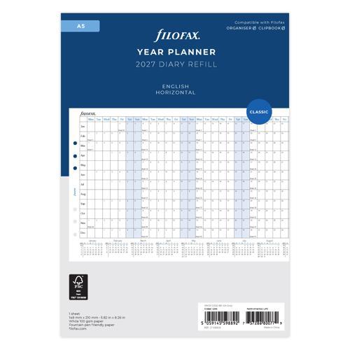 2027 Filofax Year Planner Horizontal A5 Organiser Refill