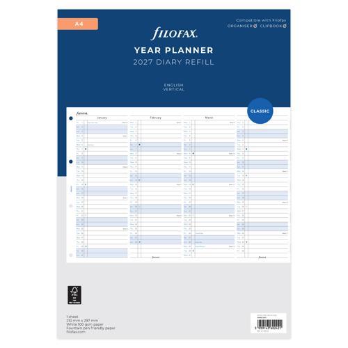 2027 Filofax Year Planner Vertical A4 Organiser Refill
