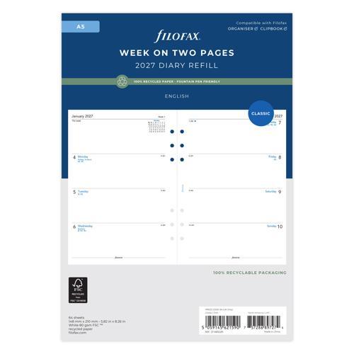 2027 Filofax Recycled Week to View Diary A5 Organiser Refill
