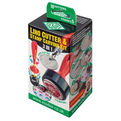 3-in-1 Lino & Stamp Carving Kit 10 Cutters 2 Stamps - Essdee