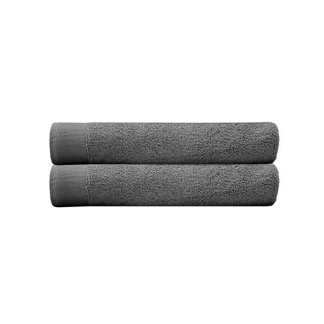 Elvire Pewter Bath Towel 2 Pack, crafted from soft, durable cotton with stylish ribbed border, perfect for luxury and absorbency.