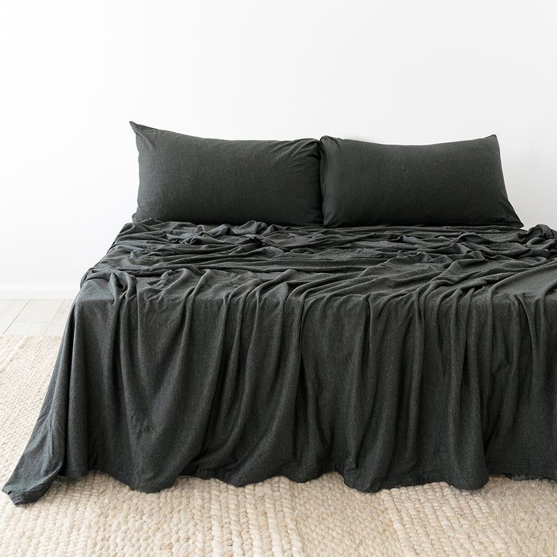 King Single Sheet Set in charcoal, featuring organic cotton and Tencel for breathable comfort and eco-friendly style.