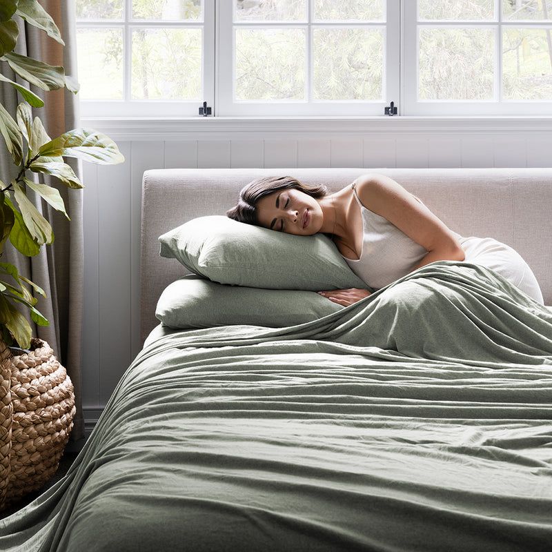 Luxe Organica Sage single sheet set made of organic cotton and Tencel, soft, breathable, and eco-friendly for ultimate comfort.