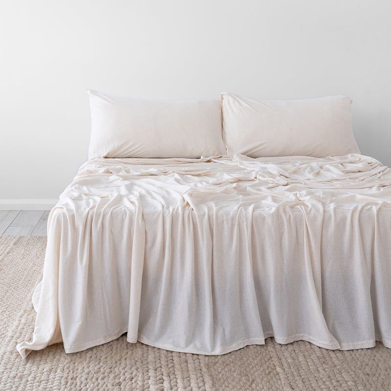 King Single Sheet Set in Organica Stone, made from organic cotton and Tencel, offering breathable comfort and eco-friendly luxury.