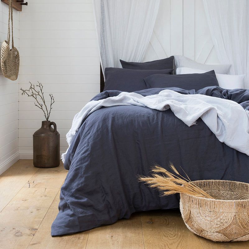 Queen Duvet Cover - Linen Quilt / Set Charcoal