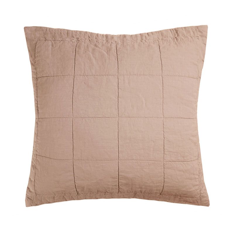 Linen Quilted Euro Pillow Sham in Tea Rose, featuring soft 100% French Flax and a chic quilted design for elegant bedding.