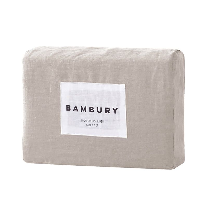 Luxurious Queen Sheet Set in Linen Pebble, made from 100% French linen for ultimate comfort and style, featuring a textured look.