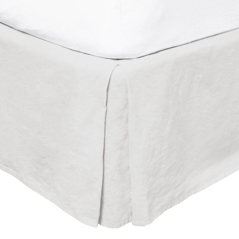 Ivory linen valance with elegant pleats, crafted from 100% French Flax, enhancing bedroom decor with style and comfort.