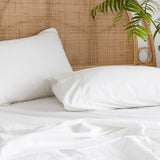 King Single Temple Organic Cotton Sheet Set in Ivory, featuring soft vintage-washed organic cotton and elegant twin needle stitching.