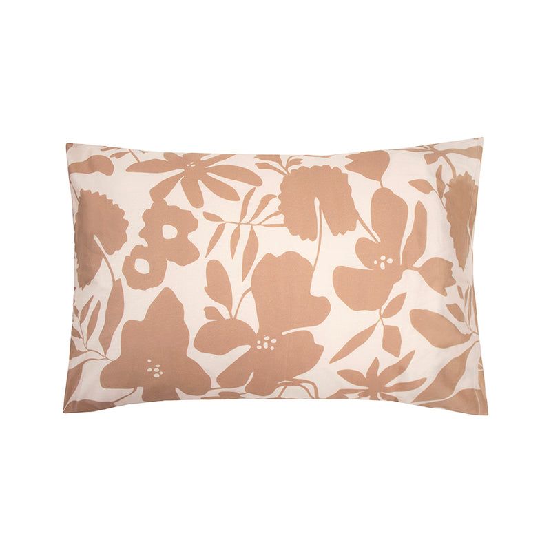 Single duvet cover featuring warm biscuit and pale peach floral design, made from durable cotton sateen, fully reversible.