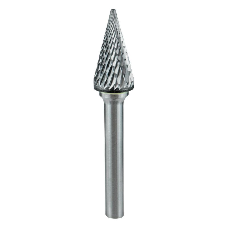 Cone-shaped carbide burr, 3/8"x3/4", ideal for precision metalworking and woodworking, perfect for tight spaces.