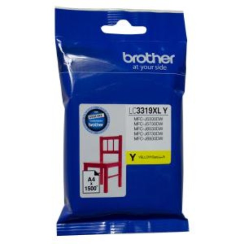 Original Brother LC3319XLY yellow ink cartridge, high yield for 1500 pages, compatible with select Brother printers.