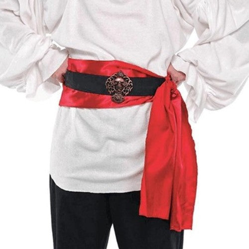 Pirate Belt Red Satin Sash & Black Skull Band