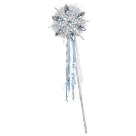 Fairytale Snowflake Jewel Wand with sparkling jewels and whimsical feathers, perfect for imaginative dress-up play.