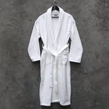 Luxurious Weavers Velour Bath Robe in soft cotton, 1240g, 124cm long, perfect for warmth and comfort after bathing.