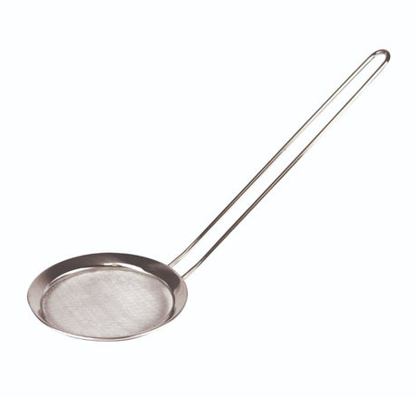 Avanti 10.5cm stainless steel fine mesh skimmer, perfect for draining delicate foods from boiling liquids effortlessly.