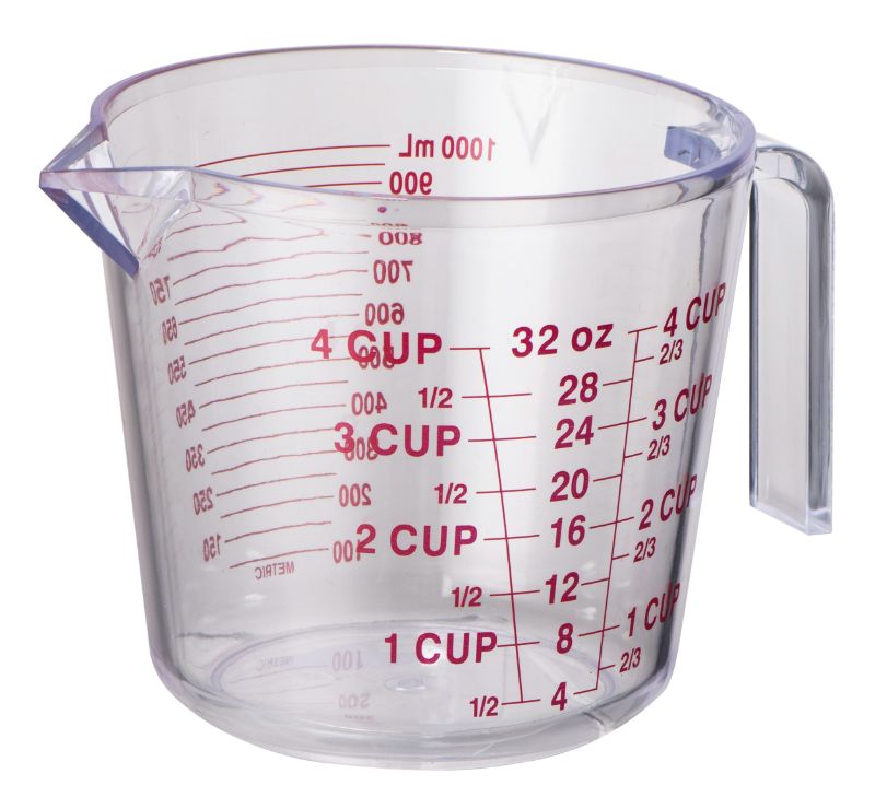 Avanti 1L Measuring Jug with easy-to-read measurements for liquids and solids, safe, durable, and dishwasher safe.