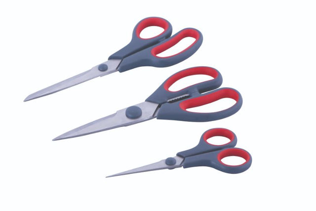 Avanti Dura Edge Scissors 3 Piece Set, stainless steel, non-slip grips, versatile for cutting herbs and pasta with precision.