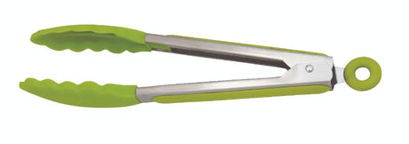 Avanti 23cm silicone tongs with stainless steel handle, heat-resistant and ideal for non-stick cookware, in vibrant green.