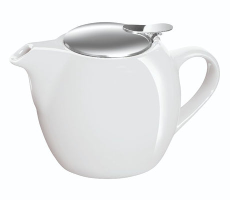 Elegant white ceramic Avanti Camelia teapot with stainless steel lid, 500ml capacity, ideal for stylish tea brewing.