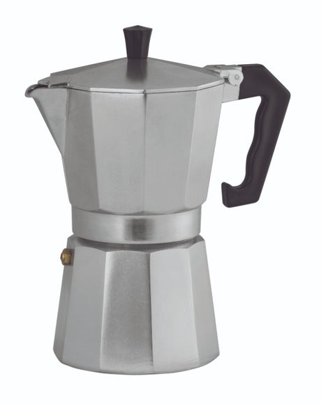 Avanti Classic Pro Espresso Maker in matte silver, brews 6 cups of authentic Italian espresso from cast aluminum.