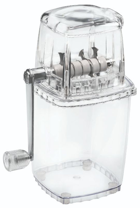 Avanti Ice Crusher transforming ice cubes into fine snow-like texture for cocktails and refreshing drinks.