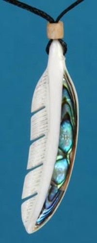 Pendant - Bone Feather Paua  - Kiwiana