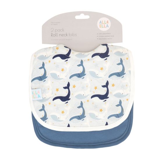 Roll Neck Bib 2pk - Whales - All4Ella
