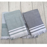 Set of 2 grey striped kitchen towels by BAKSANA, made from 100% cotton and OEKO-TEX® certified.