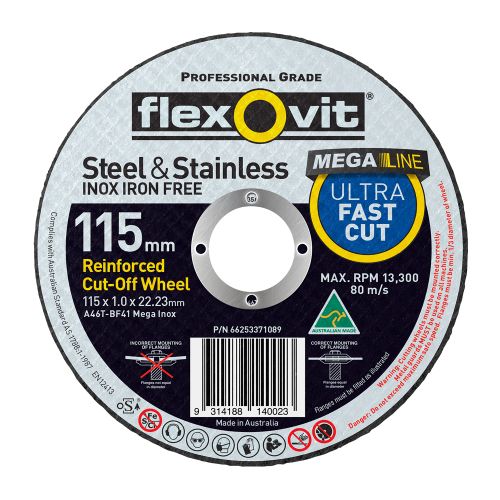 FLEXOVIT A46T Inox Cut Off Disc - 115 x 1 x 22mm (Each)