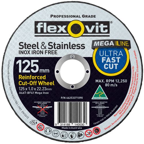 Flexovit Mega Inox Cut Off Wheel-  125 x 1 x 22mm (Each)