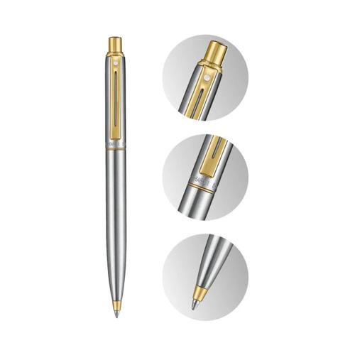 SHEAFFER SENTINEL BRUSHED CHROME/GOLD TRIM BALLPOINT PEN