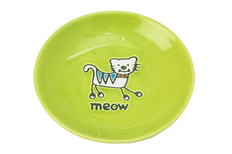 Cat Bowl - Silly Kitty Saucer - Lime Green 13cm