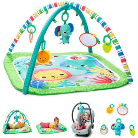 Bright Starts Wild Wiggles Activity Gym featuring a colorful jungle theme with detachable toys for sensory play and development.