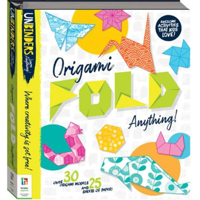 Colorful origami binder for kids featuring step-by-step instructions and 24 patterned sheets for engaging creative projects.