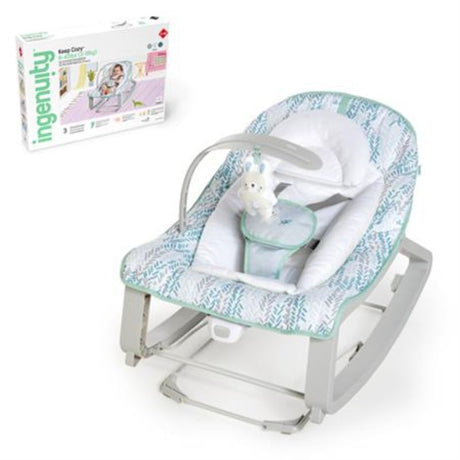 Infant Seat - Ingenuity Grow With Me Spruce: Versatile bouncer and rocker with soothing vibrations, reclining positions, and plush toy.