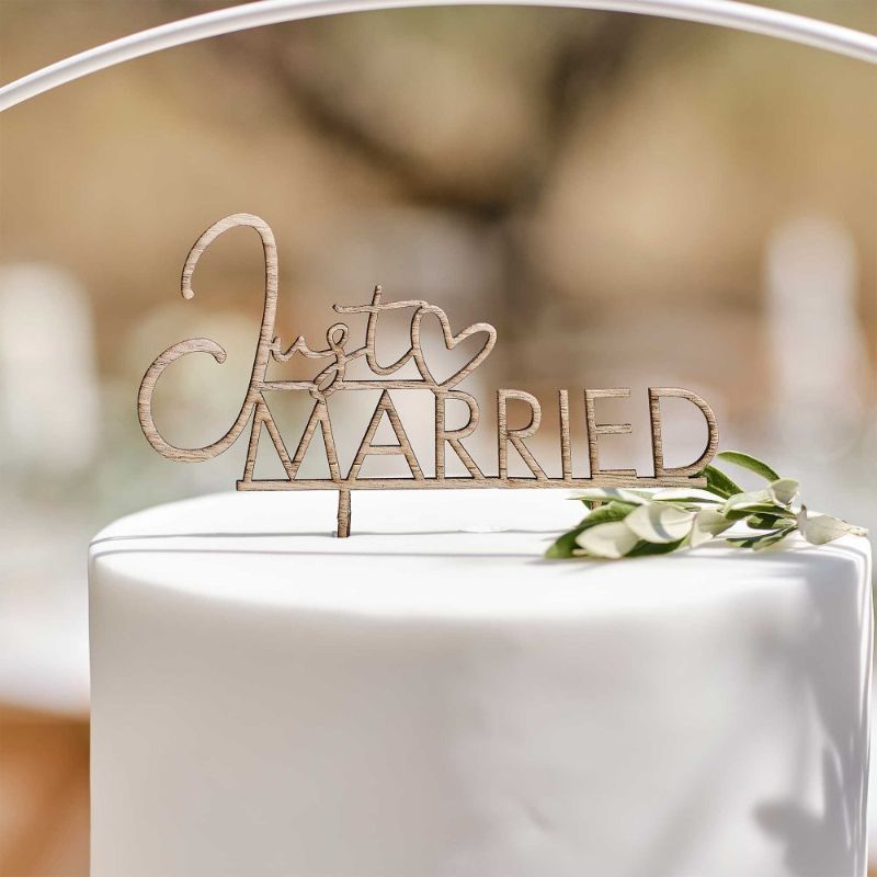 Sage Wedding Wooden Just Married Cake Topper
