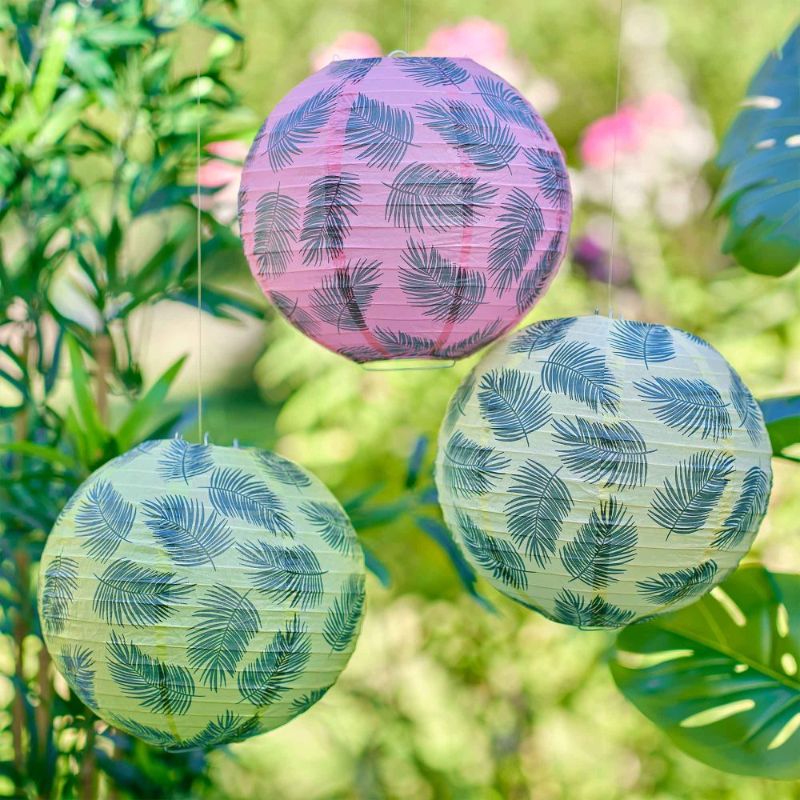 Tiki Tropics Hawaiian Palm Leaf Printed Hanging Lantern Decorations - Pack of 3