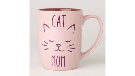 Pink "Cat Mom" mug, 700mL ceramic, perfect for coffee or tea, microwave and dishwasher safe, ideal for cat lovers.