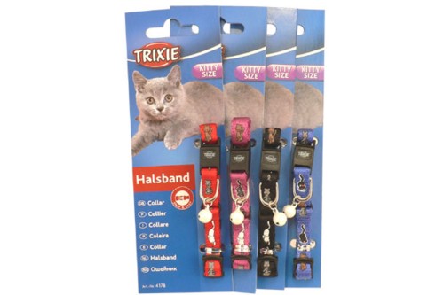 Kitten collar featuring charming motifs, elastic safety insert, and durable materials for stylish, comfortable play.