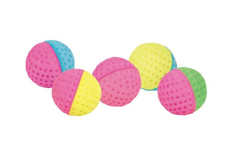 Colorful cat toy balls and rollers with bells in a tub of 60, designed to engage and entertain your feline friend.