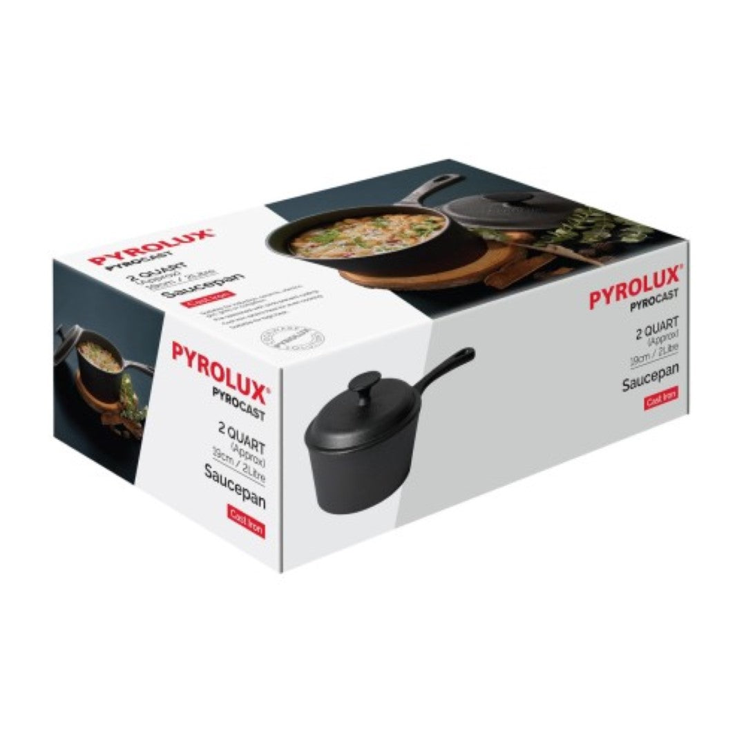 Versatile 19cm Pyrolux Pyrocast saucepan, crafted from durable cast iron, perfect for sauces, soups, and stews.