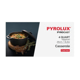 Close-up of PYROLUX Pyrocast 25cm cast iron casserole, ideal for even cooking, outdoor use, and heat retention.